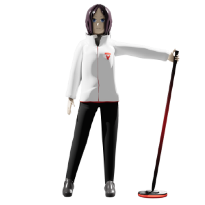 3D model curler posing with broom
